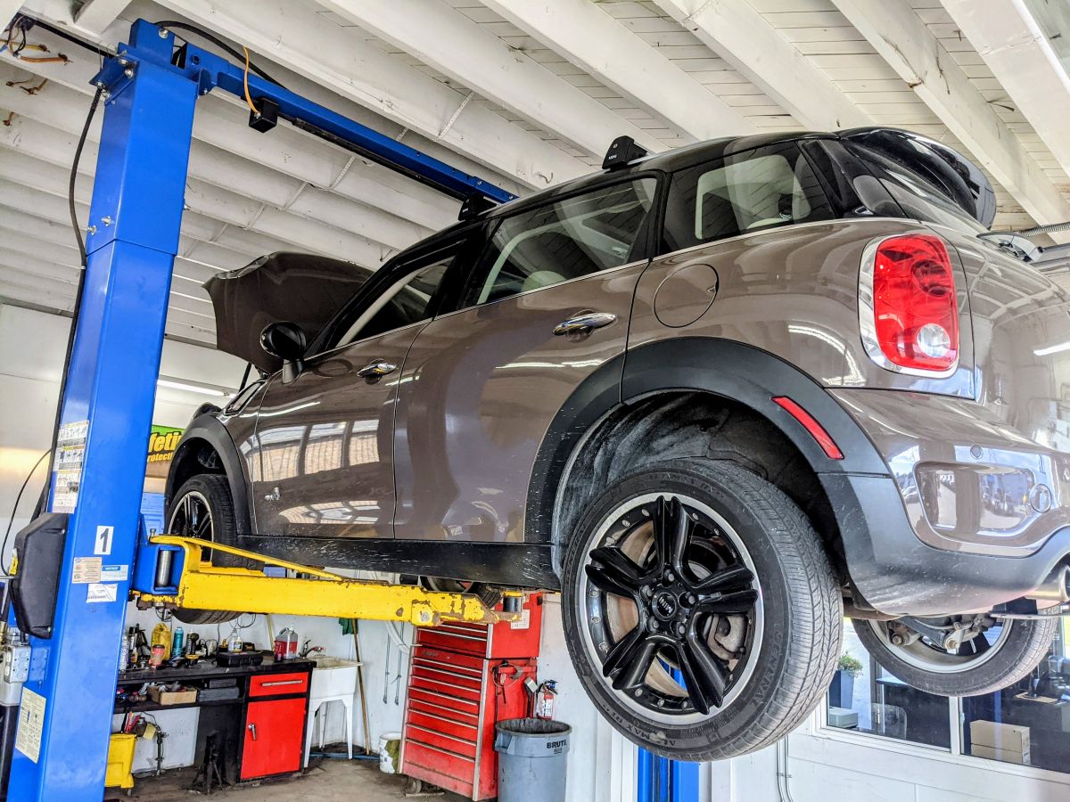 Mini Cooper in the shop