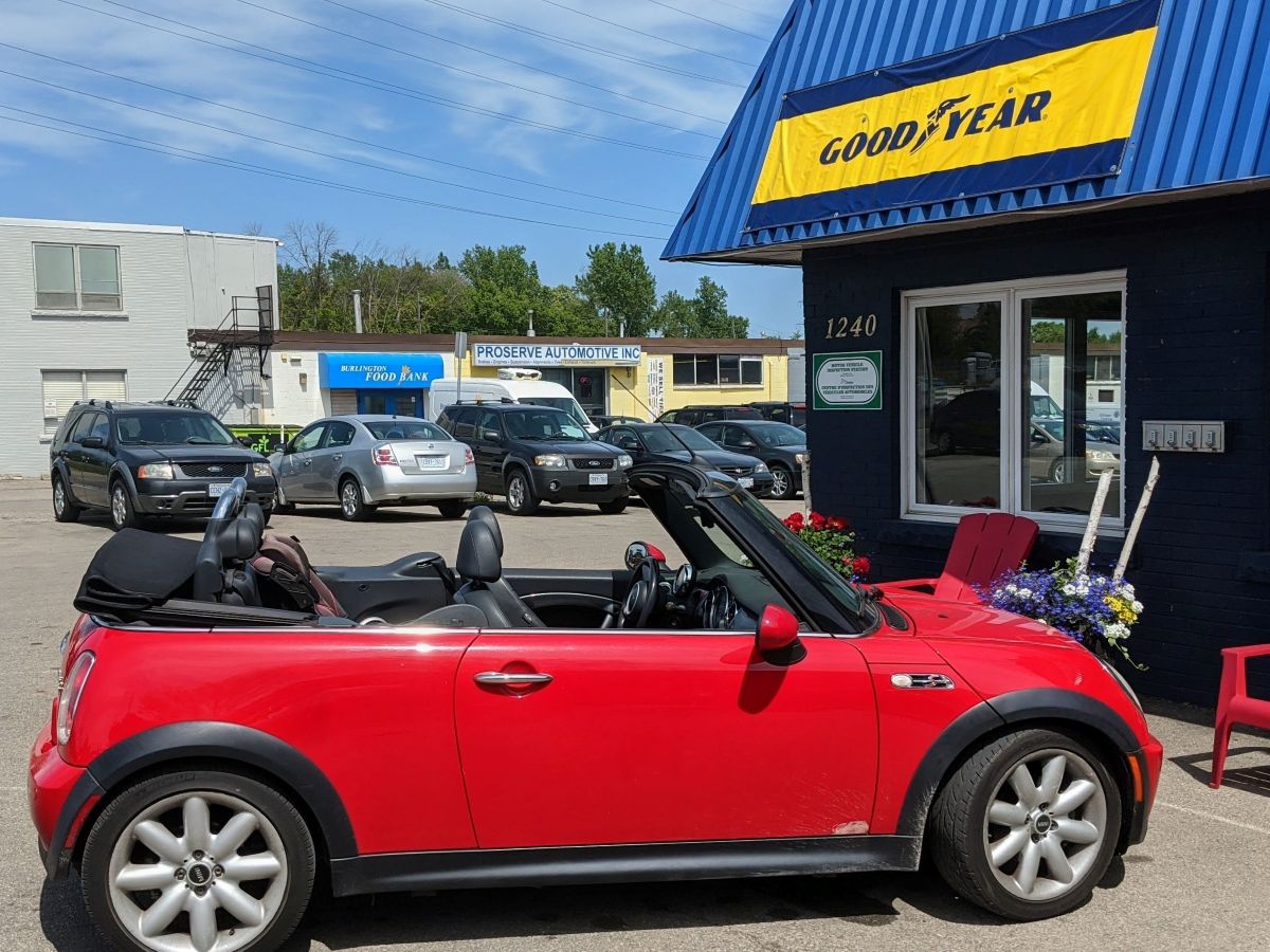 red Mini convertible