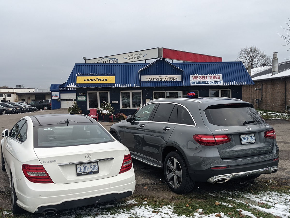 mercedes parked at the auto station
